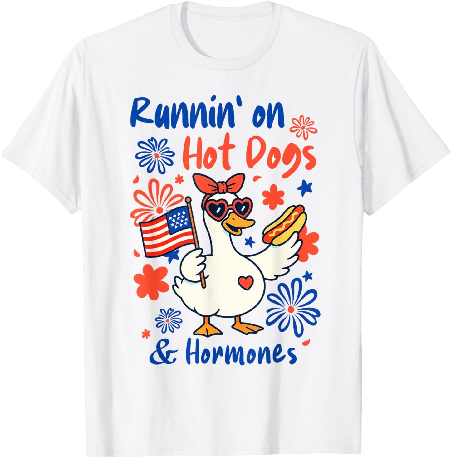 4th Of July Pregnancy Goose Runnin' On Hot Dogs & Hormones T-Shirt