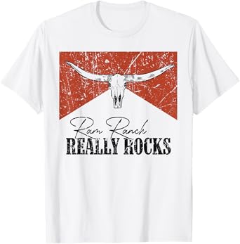 Vintage Bull Skull Ram Ranch Really Rocks Western Country T-Shirt