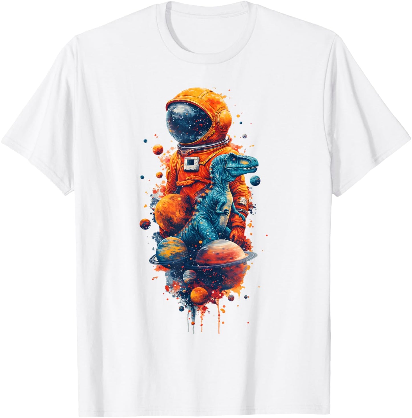 Funny Astronaut & T-Rex Lovers Retro Planets Dinosaur Space T-Shirt