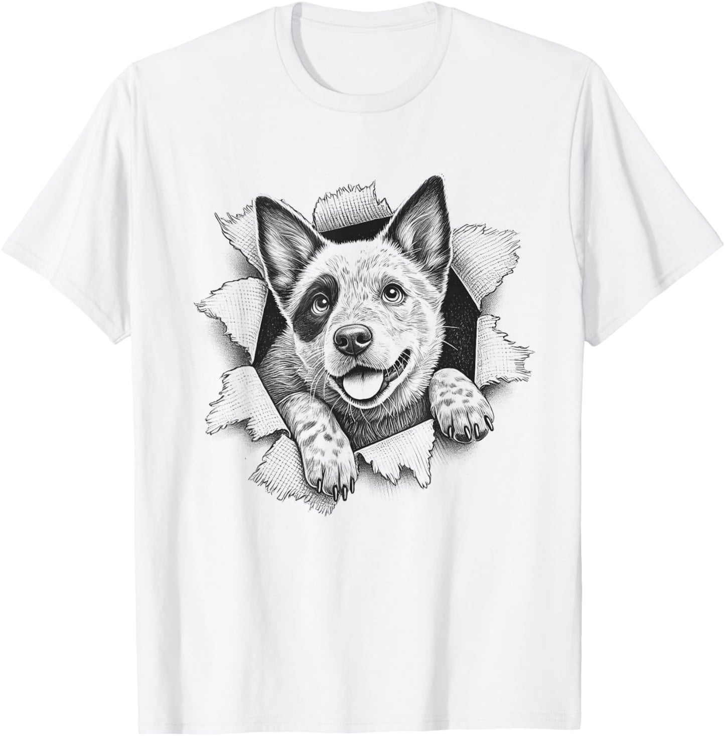 Funny Australian Cattle Dog Blue Heeler Peeking Dog T-Shirt