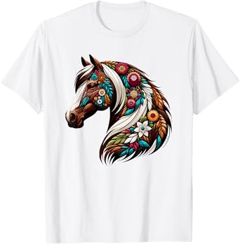Equestrian Horse Riding, Western Horseback, Horse Flower T-Shirt