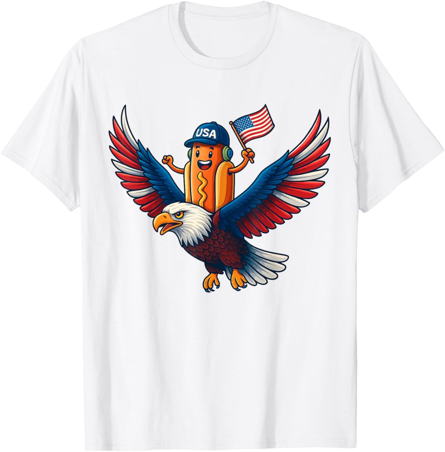 Mullet Bald Eagle Hotdog American Flag 4th Of July Patriotic T-Shirt