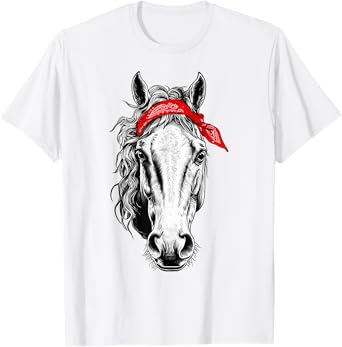Girls Western Shirt Horse Graphic Red Bandana Tee T-Shirt