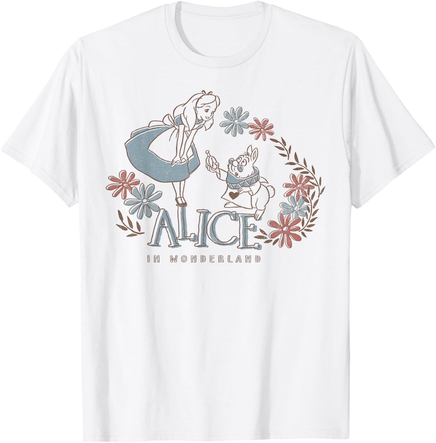 Disney Alice In Wonderland Alice And White Rabbit Floral T-Shirt