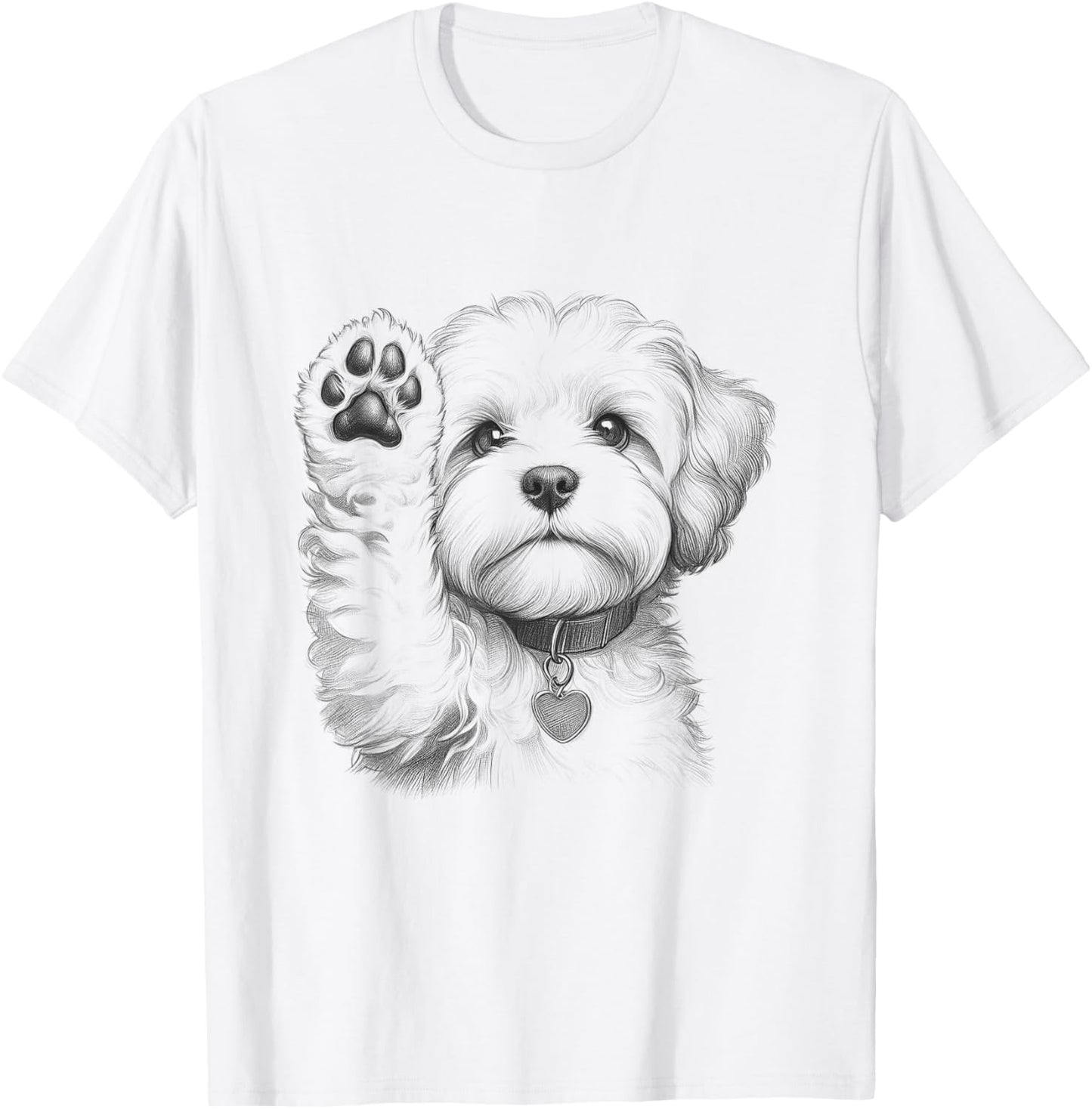Maltipoo Dog Raising Paw Design T-Shirt