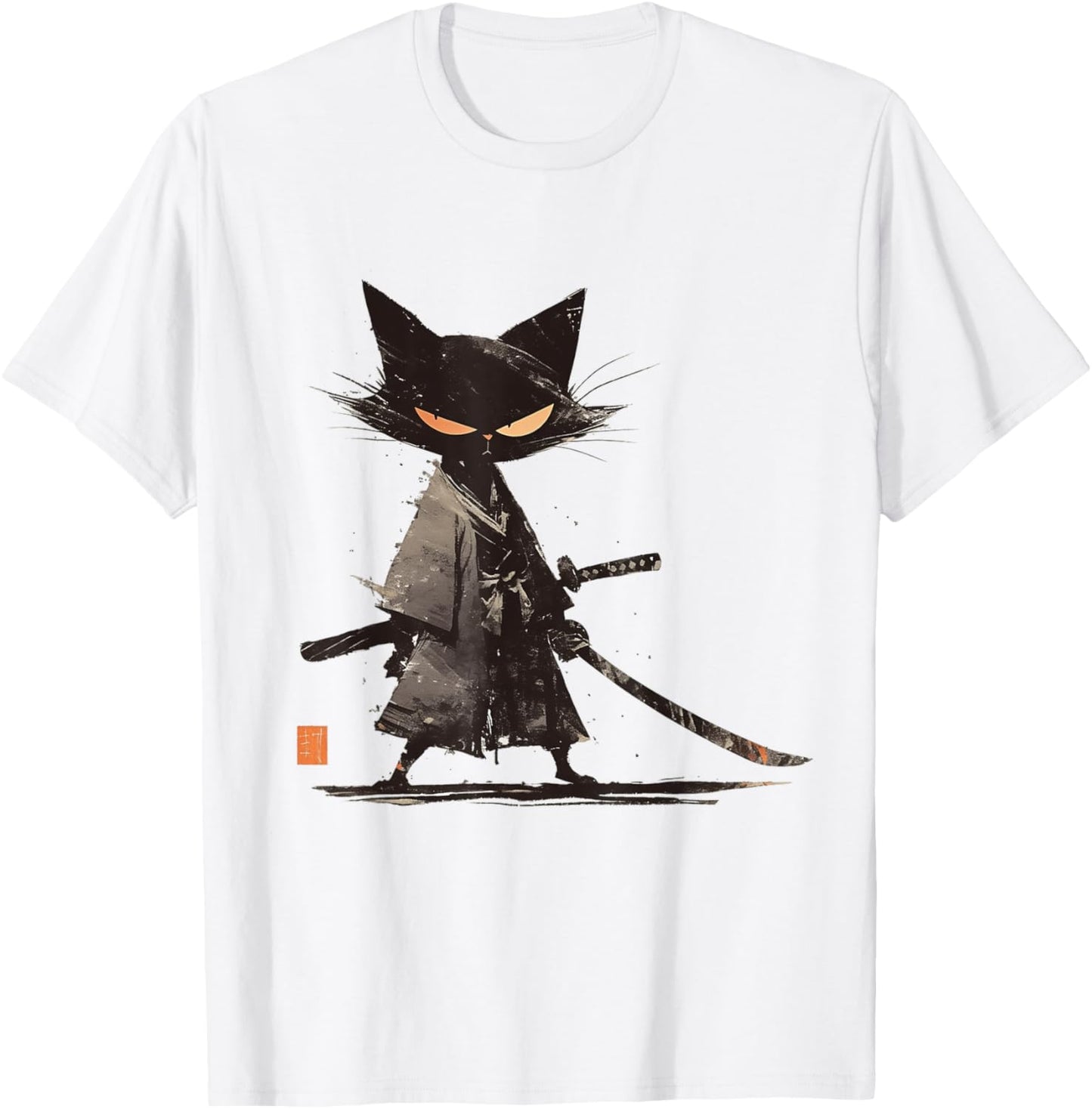 Japanese Art Cat Ninja Ukiyo-e Anime Style Samurai Cat T-Shirt