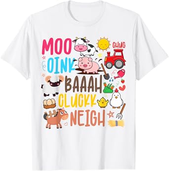 Farm Animals Sounds Oink Baa Neigh Cluck Moo Toddler Farmer T-Shirt