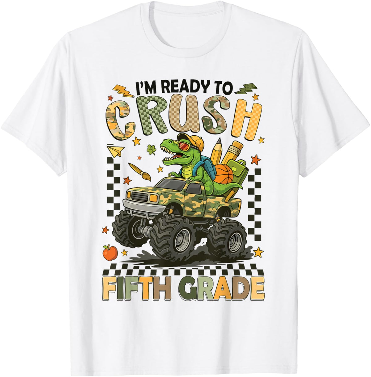 I'm Ready To Crush Fifth Grade Monster Truck Dinosaur Boys T-Shirt