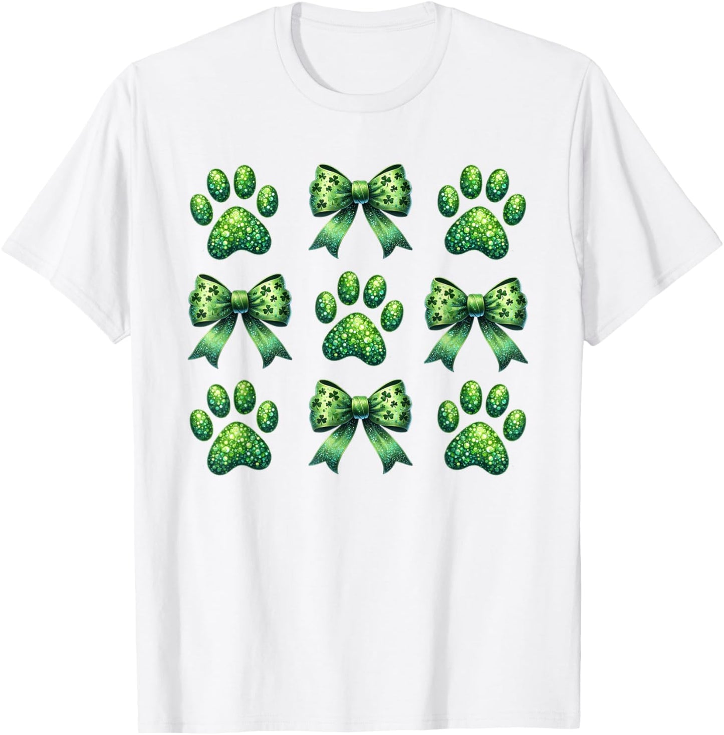 St Patrick's Day Dog Paw Cat Coquette Bow Shamrock Lucky T-Shirt