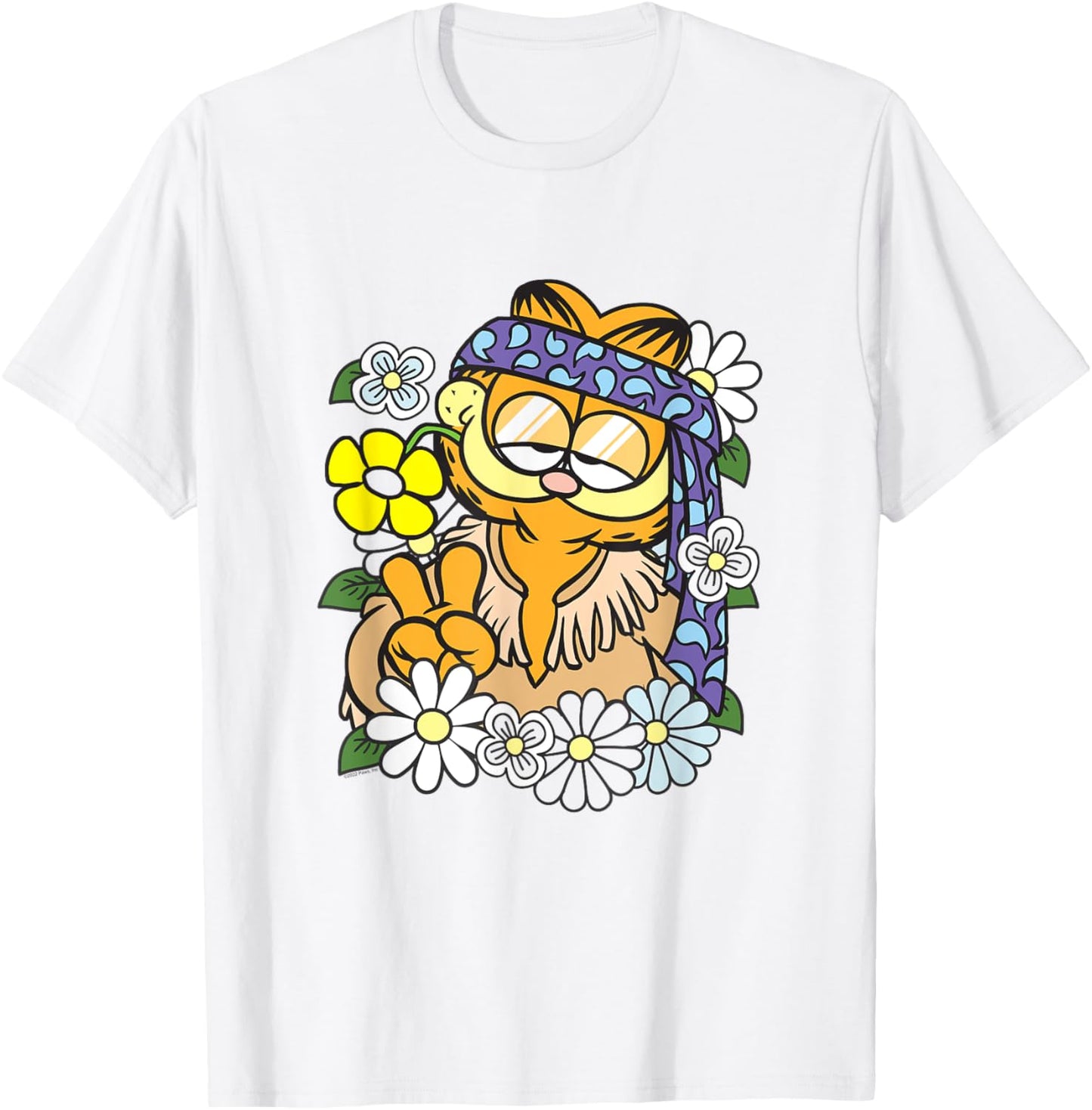 Garfield Hippie with Flowers Retro Cat Cartoon T-Shirt