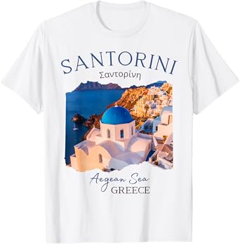 Greek Island Santorini Greece Oia Village Blue Church T-Shirt
