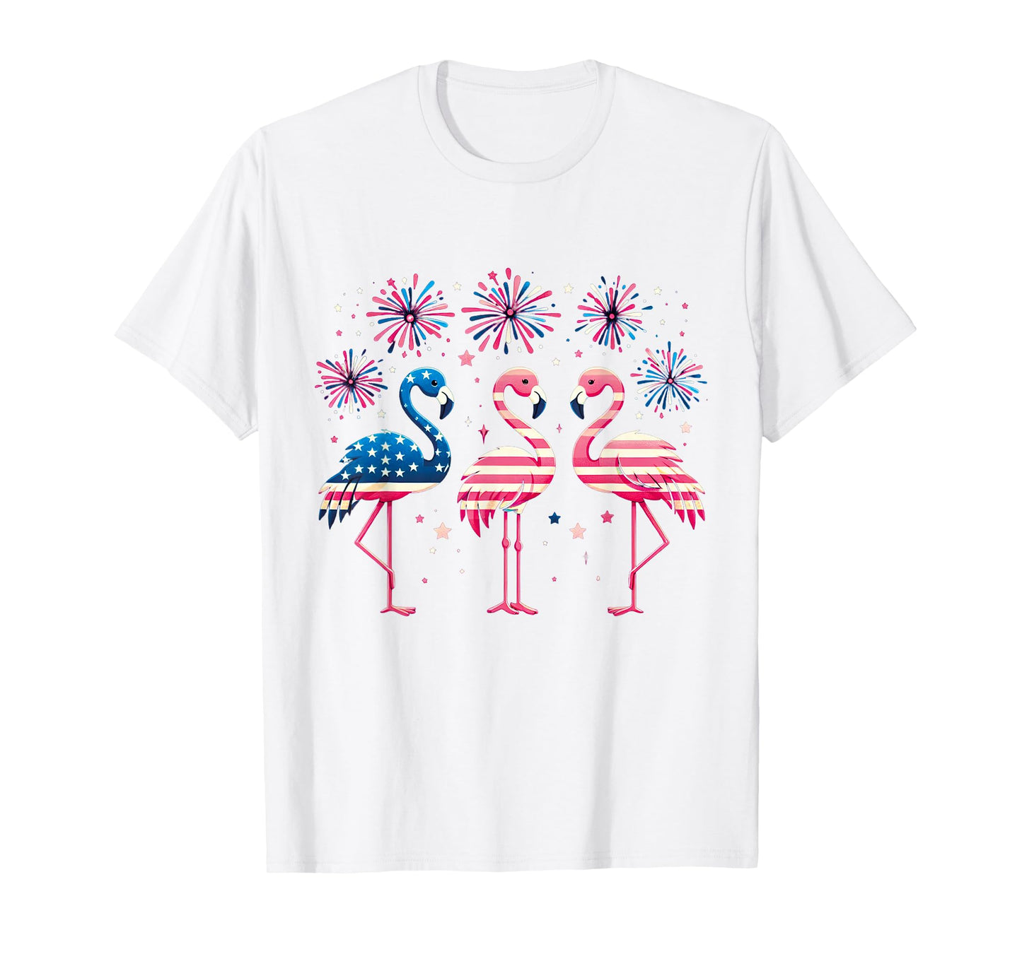 Patriotic Flamingo Firework Red And White Flamingo 4th July T-Shirt for Women Kids Men
