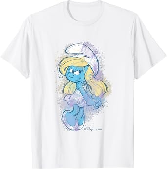The Smurfs Cute Smurfette Watercolor Portrait Distressed T-Shirt