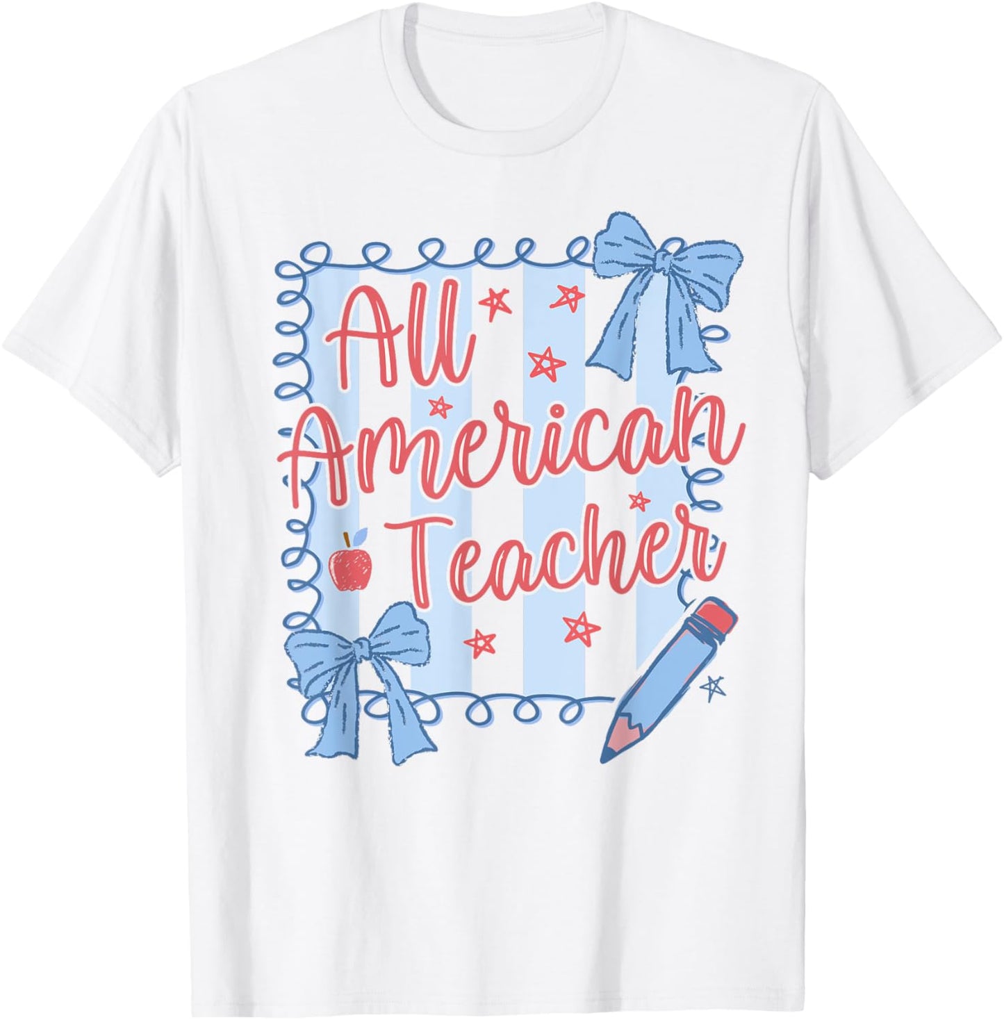 All American Teacher 4th Of July Retro Coquette School T-Shirt