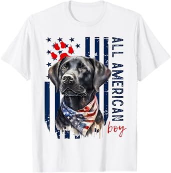 Patriotic USA Flag Black Labrador All American Boy Lab Owner T-Shirt