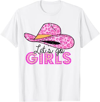 Leopard Cowboy Hat Let's Go Cowgirls Girls Western Country T-Shirt