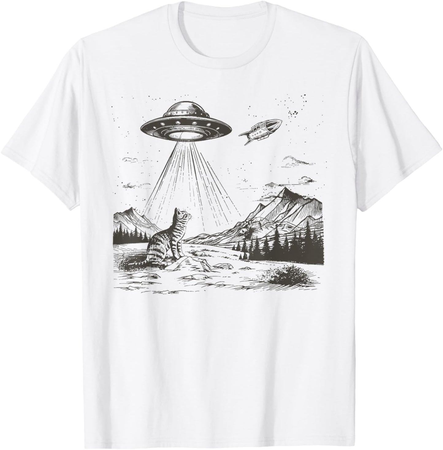 Vintage Cat UFO Alien Cats Lovers T-Shirt