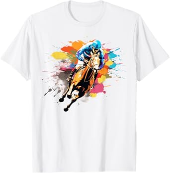 Colorful Jockey Boy on Mens Horse Racing T-Shirt