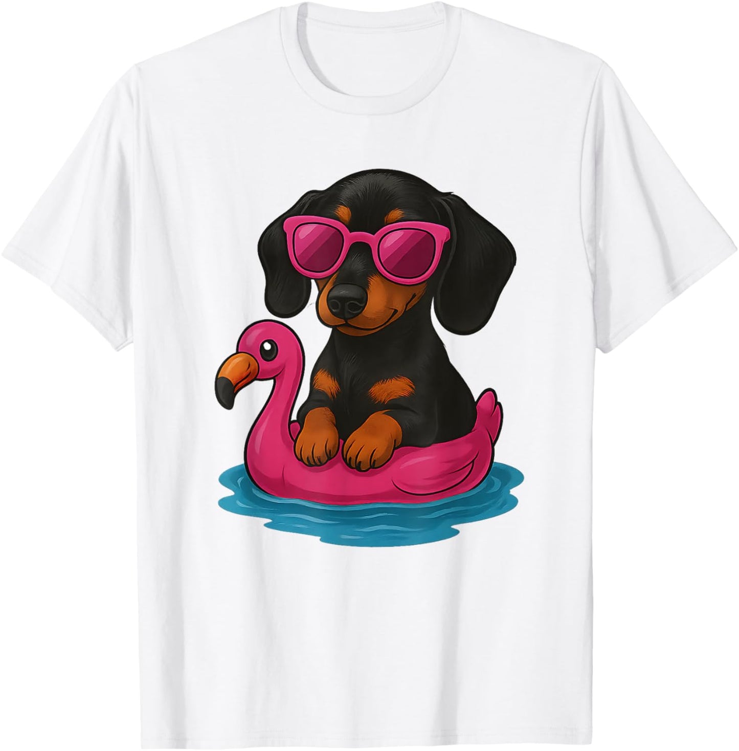 Cute Dachshund Dog Summer Vibes on Flamingo Float For Women T-Shirt