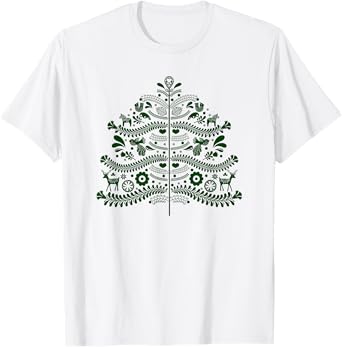 Green Scandinavian Folk Art Style Christmas Tree Design T-Shirt
