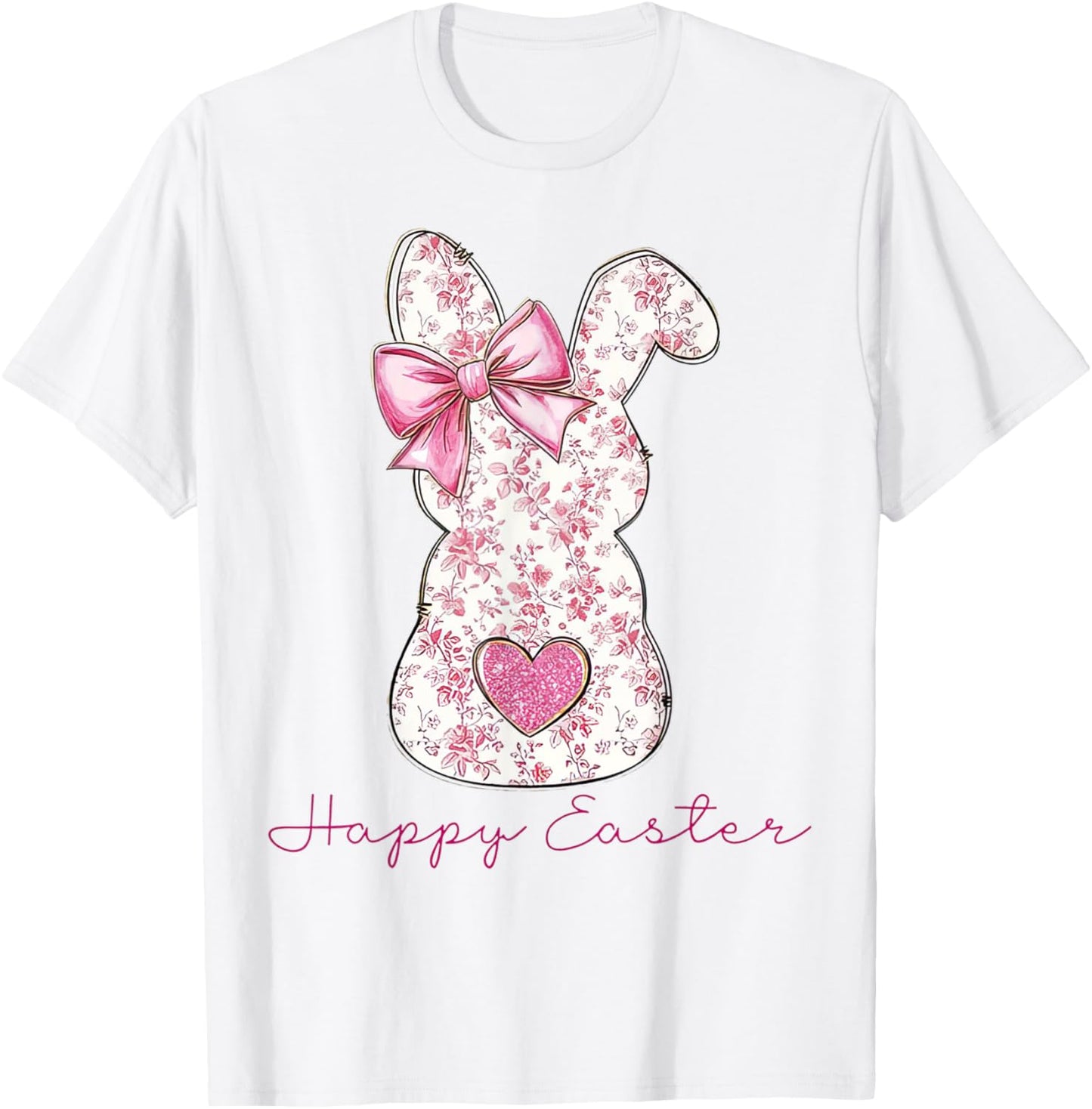 Happy Easter Pink Floral Chinoiserie Bunny Girls Womans T-Shirt