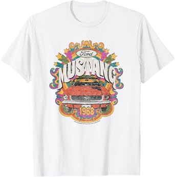 Ford - Vintage Red Mustang 1968 Rainbow Background Stars T-Shirt