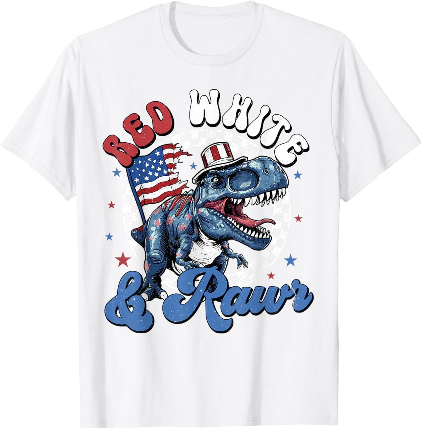 Red White And Rawr Funny Dino T-rex Dinosaurus 4th July USA T-Shirt