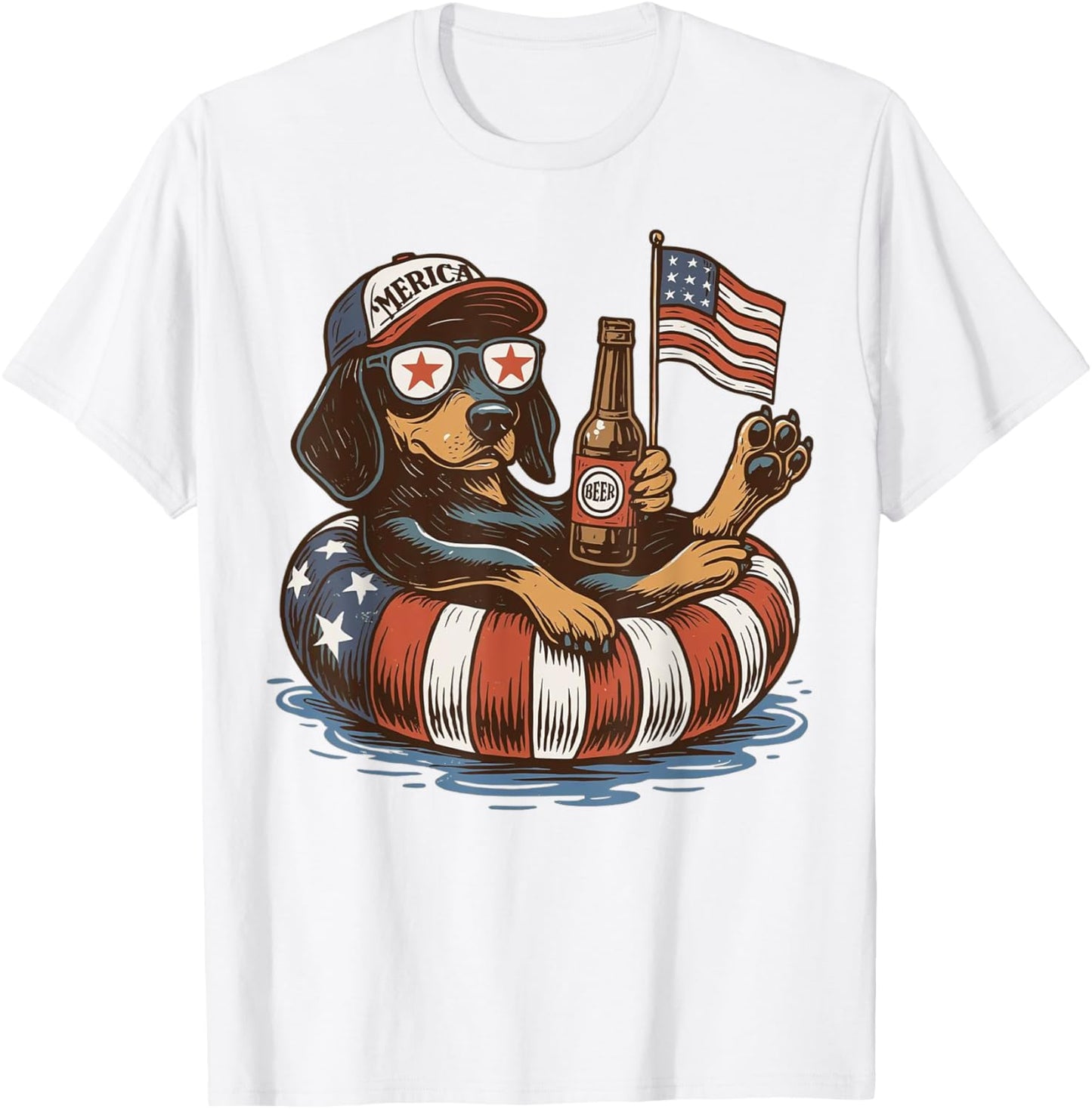 Patriotic Dog Funny 4th of July Dachshund Summer Drink Beer T-Shirt