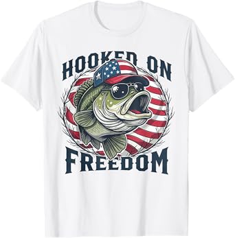 Hooked on Freedom Fishing 4th of July USA T-Shirt