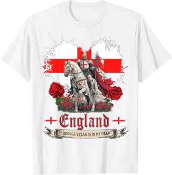 St Georges Day England Idea For Women & English Flag Heart T-Shirt