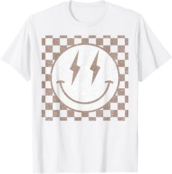 Retro Happy Face Checkered Pattern Smile Face Trendy T-Shirt