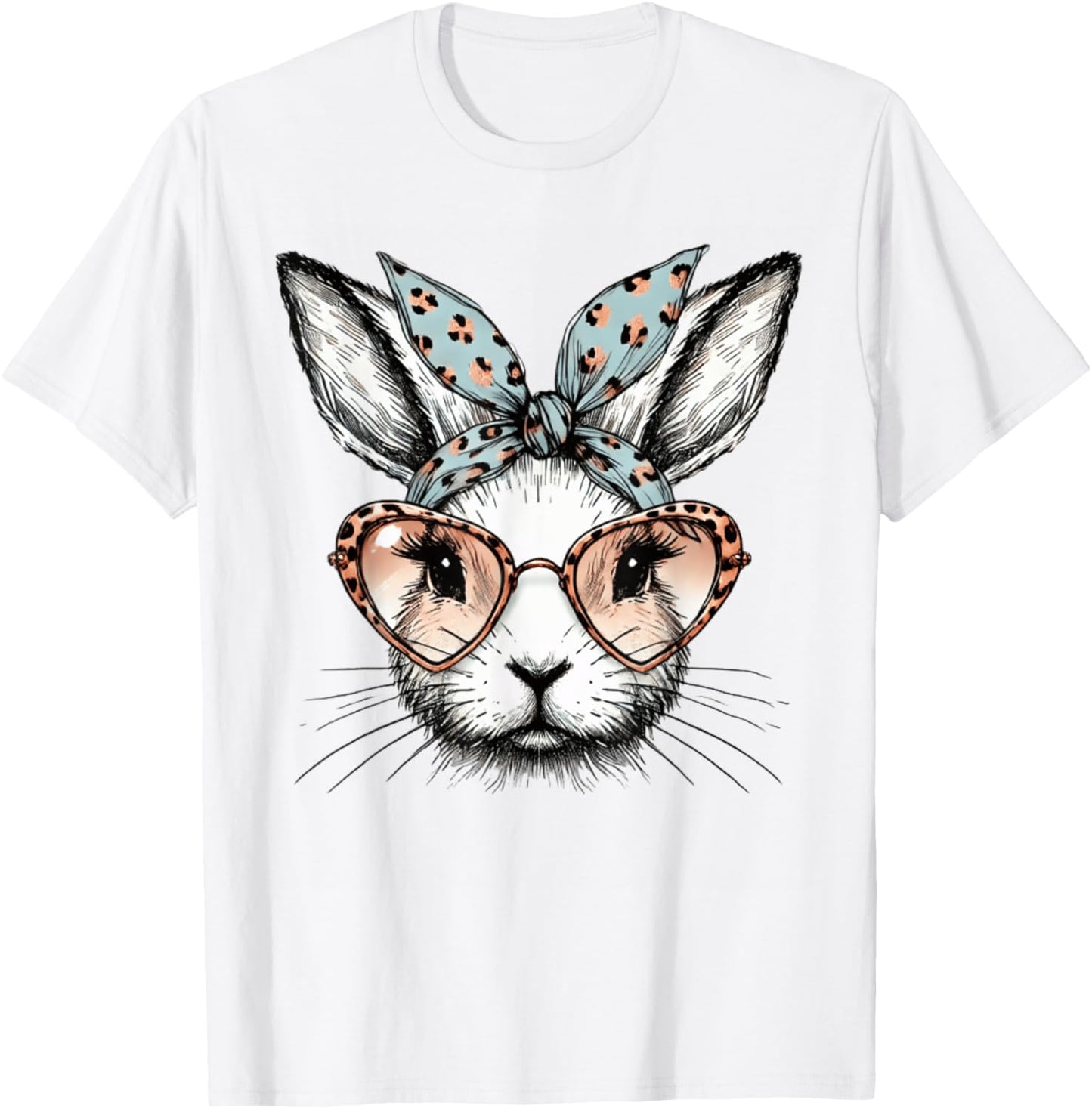 Bunny Face Easter Leopard Glasses Girls Women Cute Rabbit T-Shirt