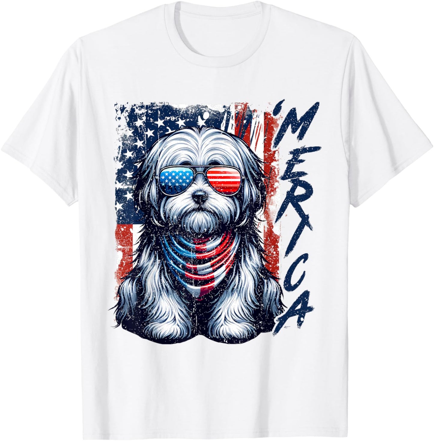 'Merica Havanese Dogs USA Flag Sunglasses Patriotic Pets Tee T-Shirt