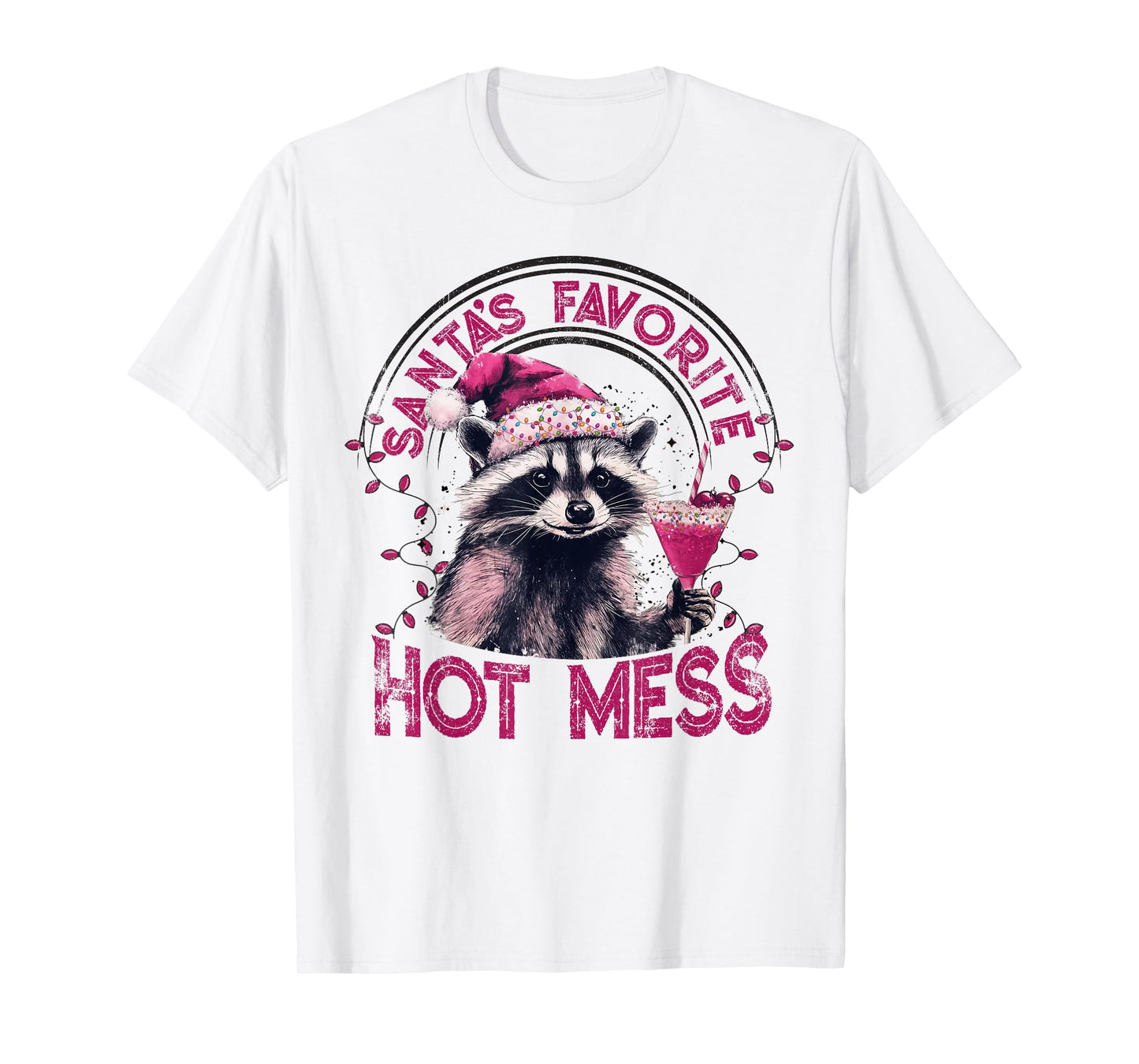 Santa's Favorite Hot Mess Christmas Funny Raccoon Lover Xmas T-Shirt