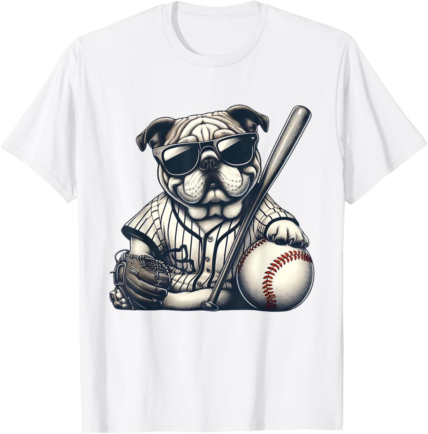 English Bulldog Baseball Player Dog Lover Men Women Kids T-Shirt