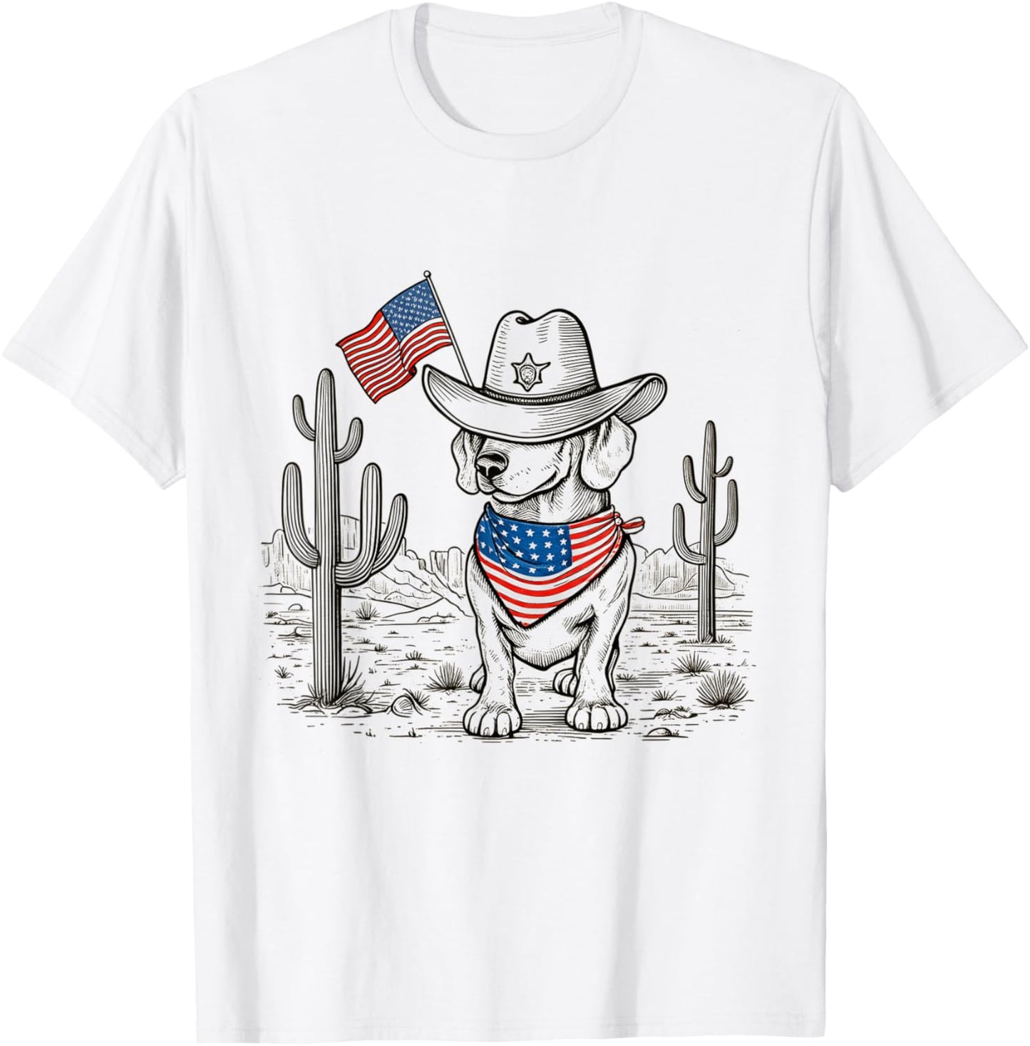 Retro Western Cowboy Dog 4th Of July Dog Lover T-Shirt