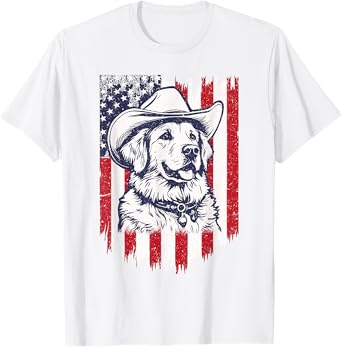 Golden Retriever Cowboy Hat Patriotic American Flag Western T-Shirt