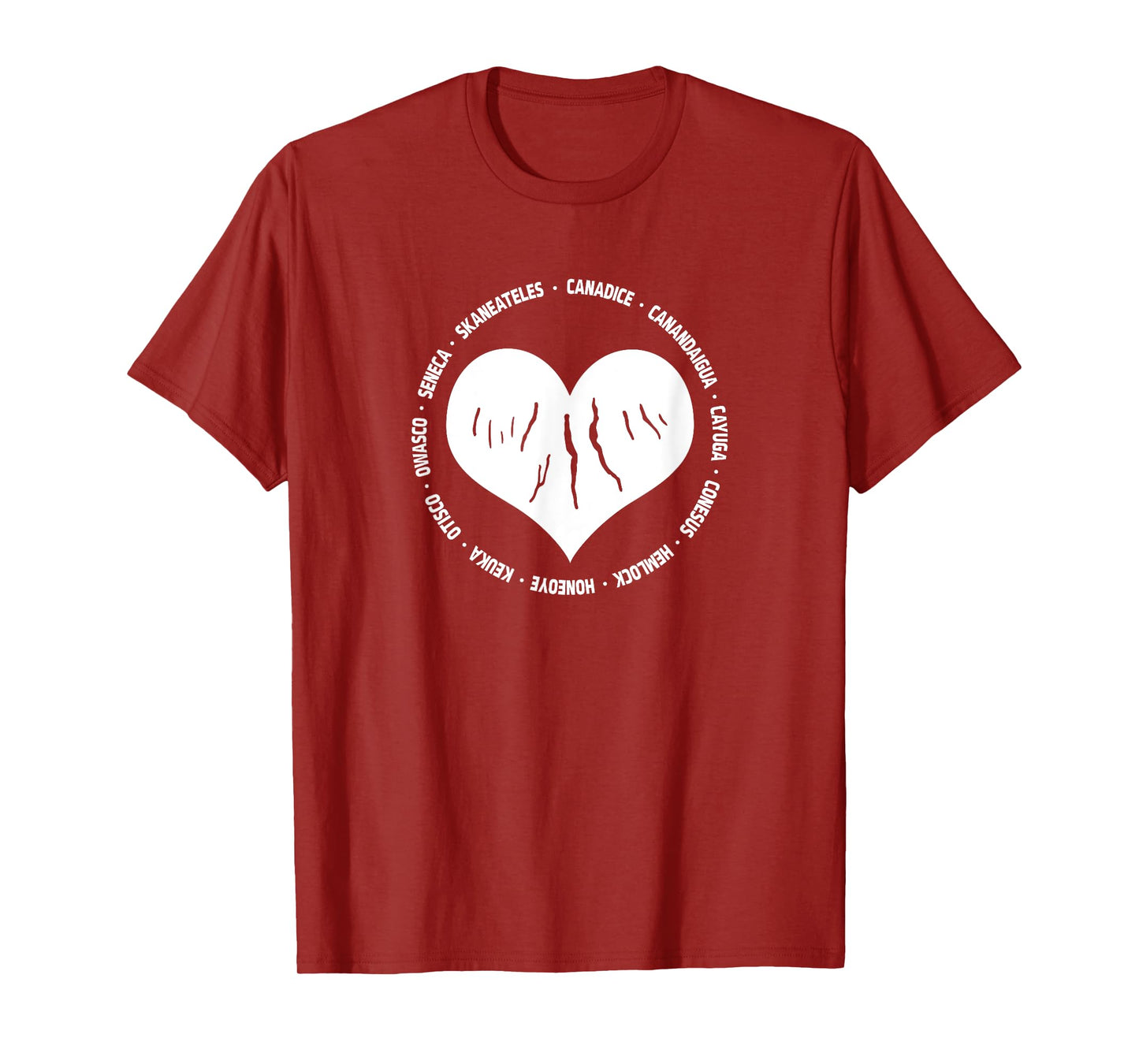 I Love The Finger Lakes New York Gift Heart with Lake Names T-Shirt