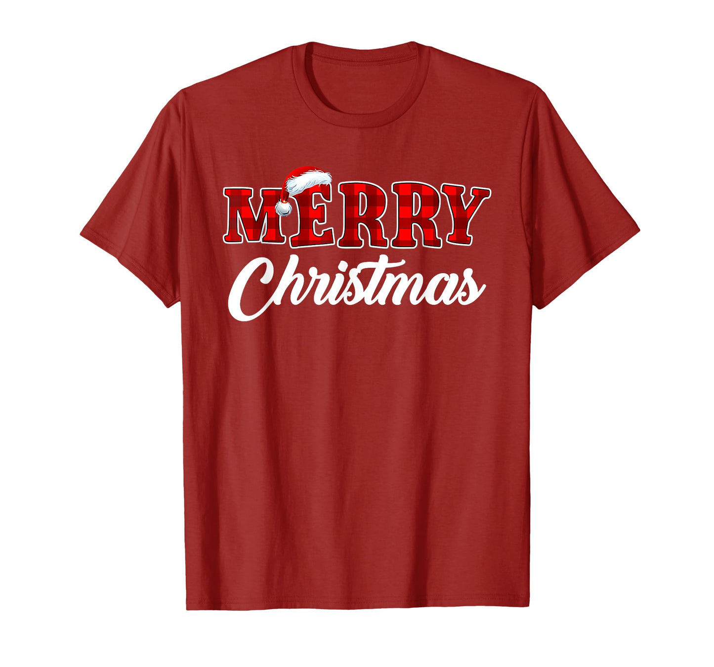 Merry Christmas Buffalo Plaid Red Xmas Santa Hat Pajamas T-Shirt