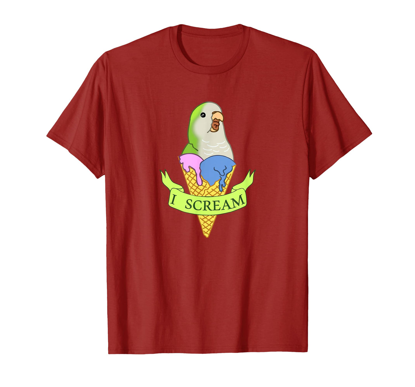 Funny Ice cream Monk Parakeet, I scream Green quaker parrot T-Shirt for Men Women Kids
