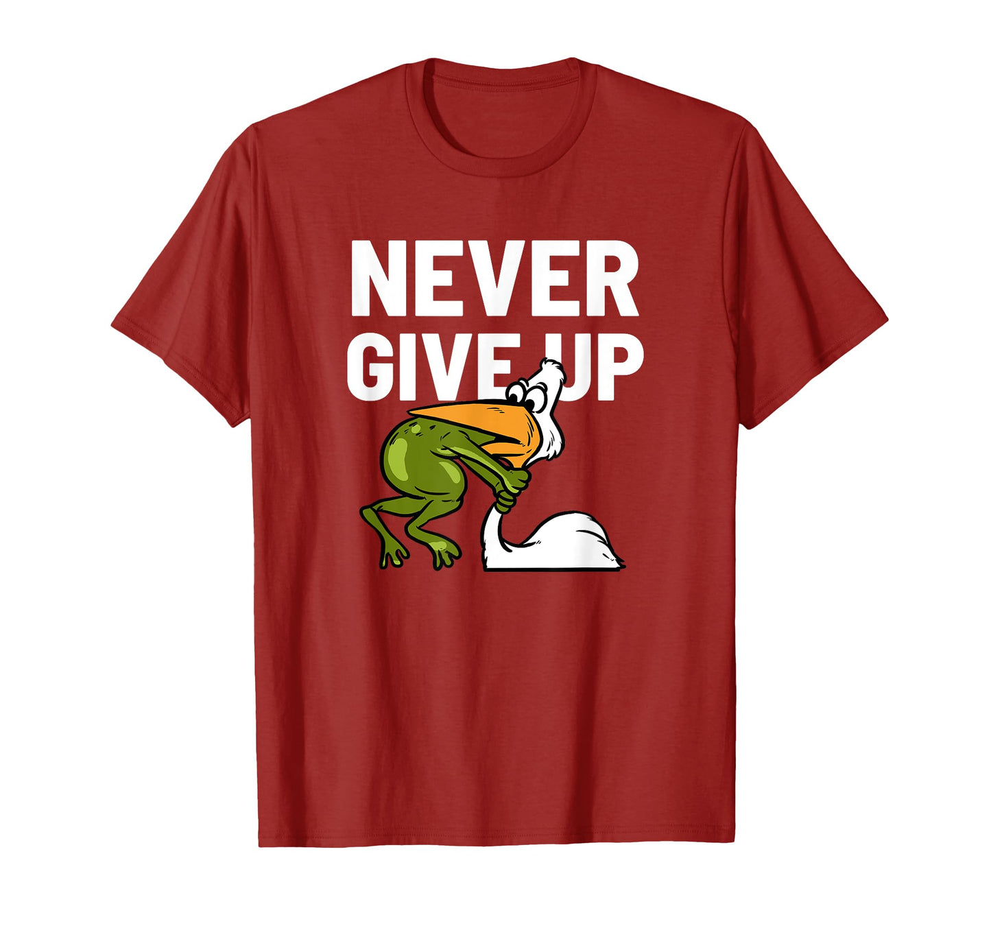 Starker Frosch Never Give Up Frog Bird Choking Funny Motivation T-Shirt