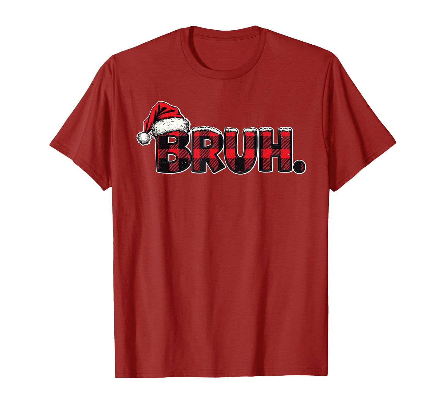 Bruh Santa Hat Funny Christmas Plaid Holiday Boys Kids Xmas T-Shirt