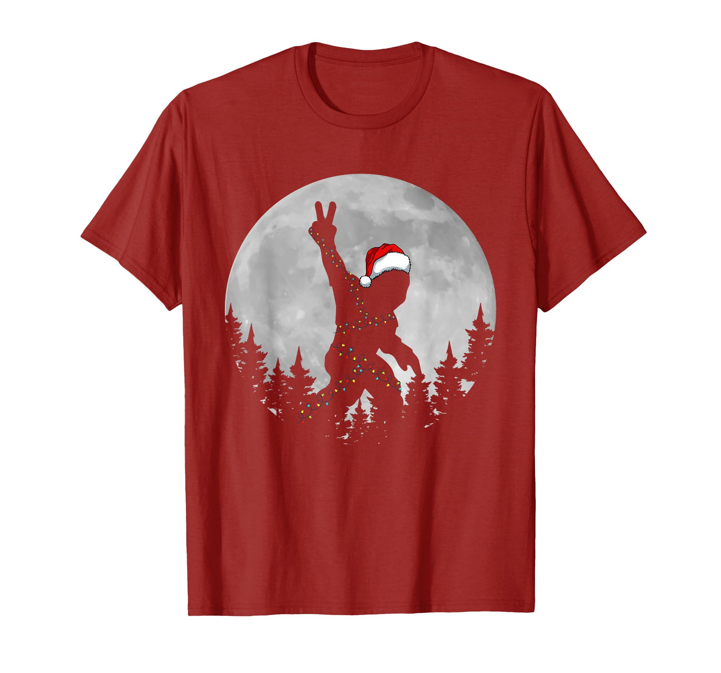 Bigfoot Santa Christmas Tree Lights Funny Xmas Sasquatch T-Shirt