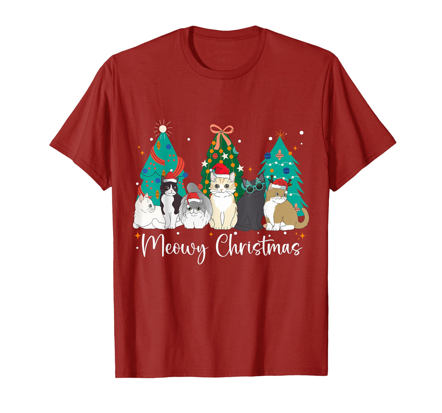 Meowy Christmas Cat Lover Funny Festive Holidays Cats T-Shirt