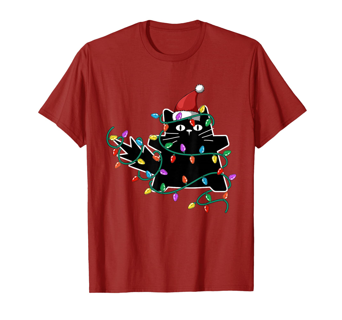 Black Cat Christmas Tree Lights Funny Santa Kitten T-Shirt