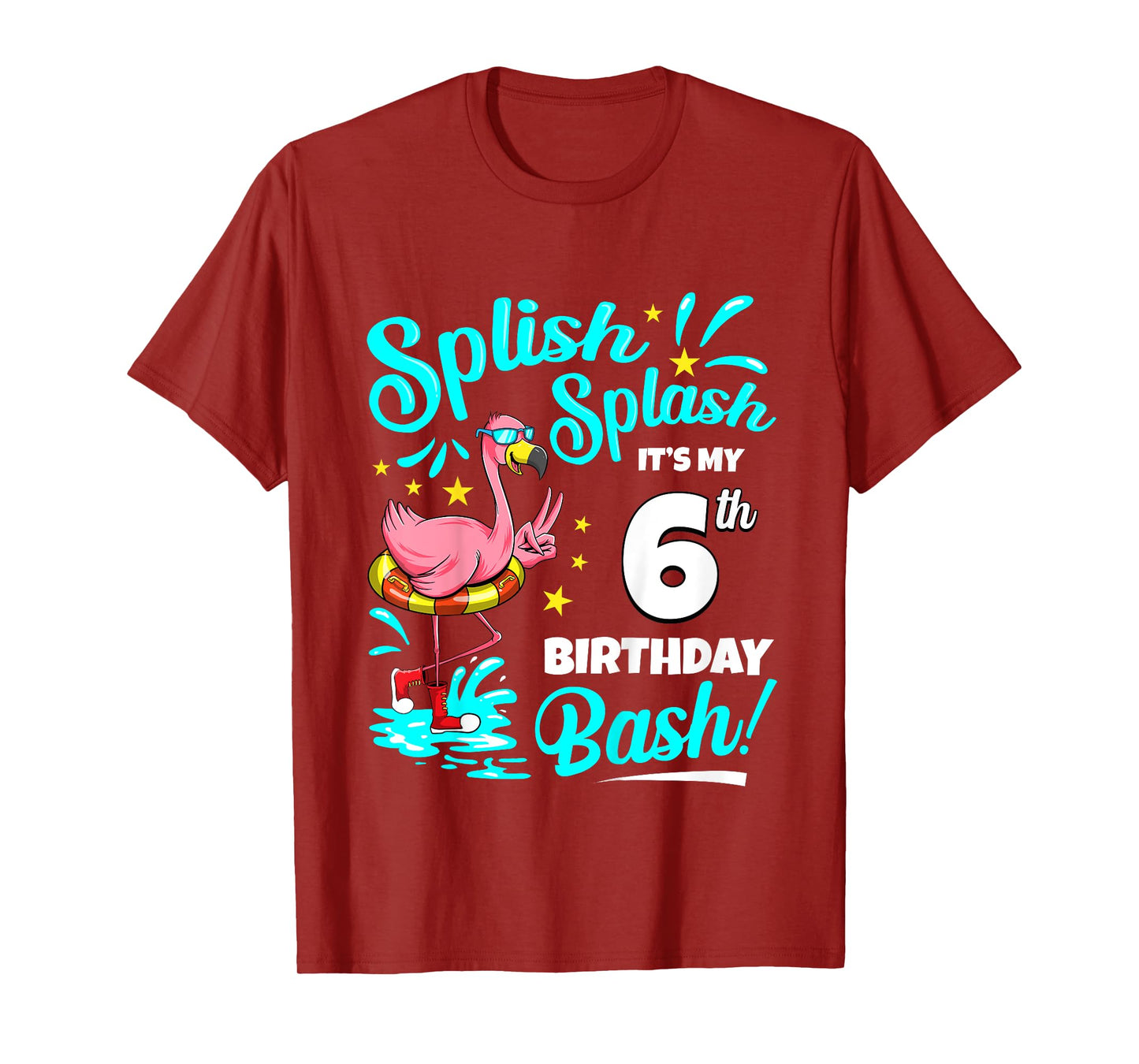 6th Birthday Flamingo 6 Years Old Pool Party Summer T-Shirt