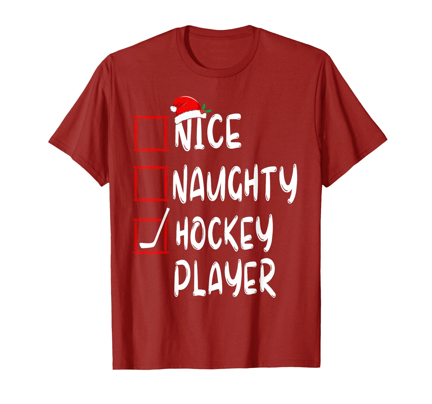 Nice Naughty Hockey Player List Christmas Santa Claus T-Shirt