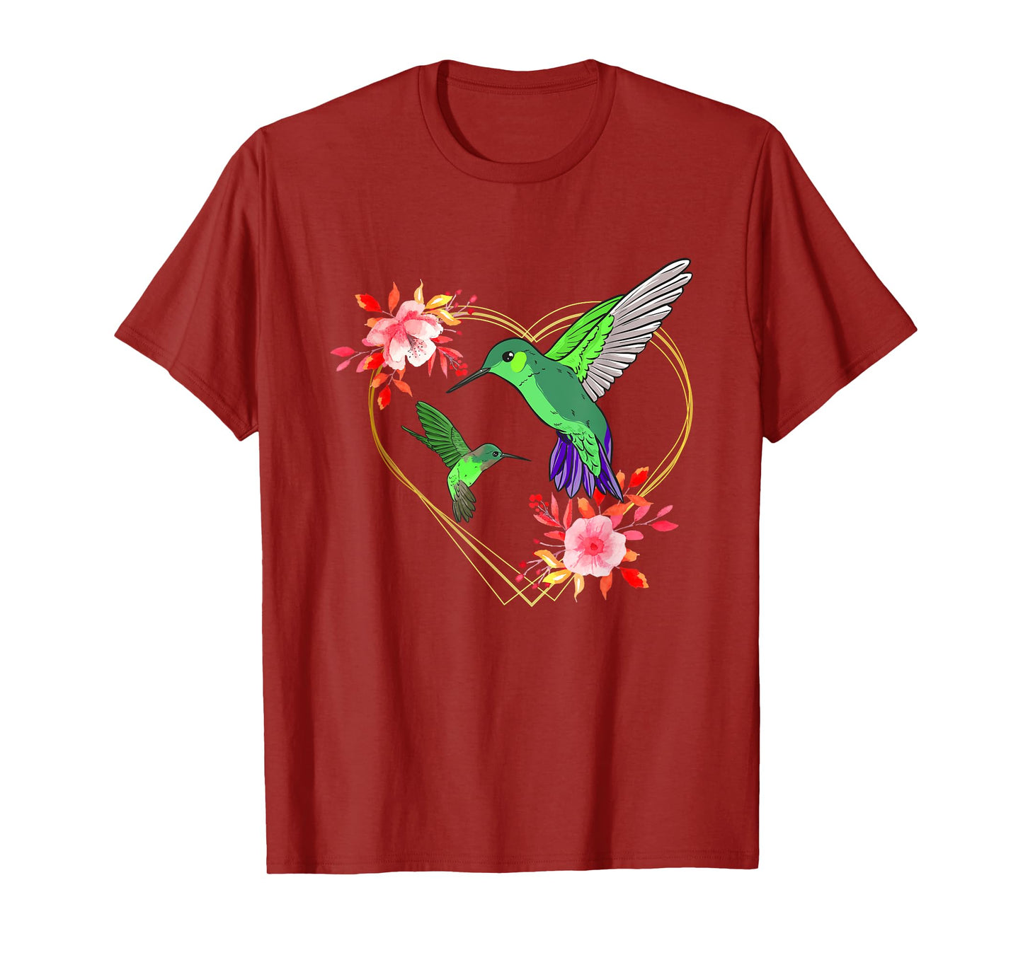 Hummingbird Red Heart Flowers Humminbird Hummingbird Bird T-Shirt