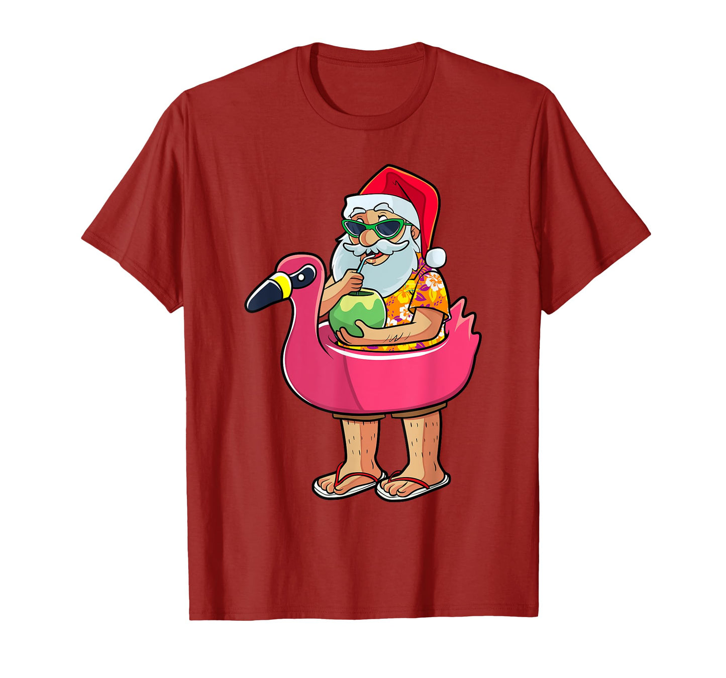 Christmas in July Funny Santa Flamingo Pool Float Summer Men T-Shirt
