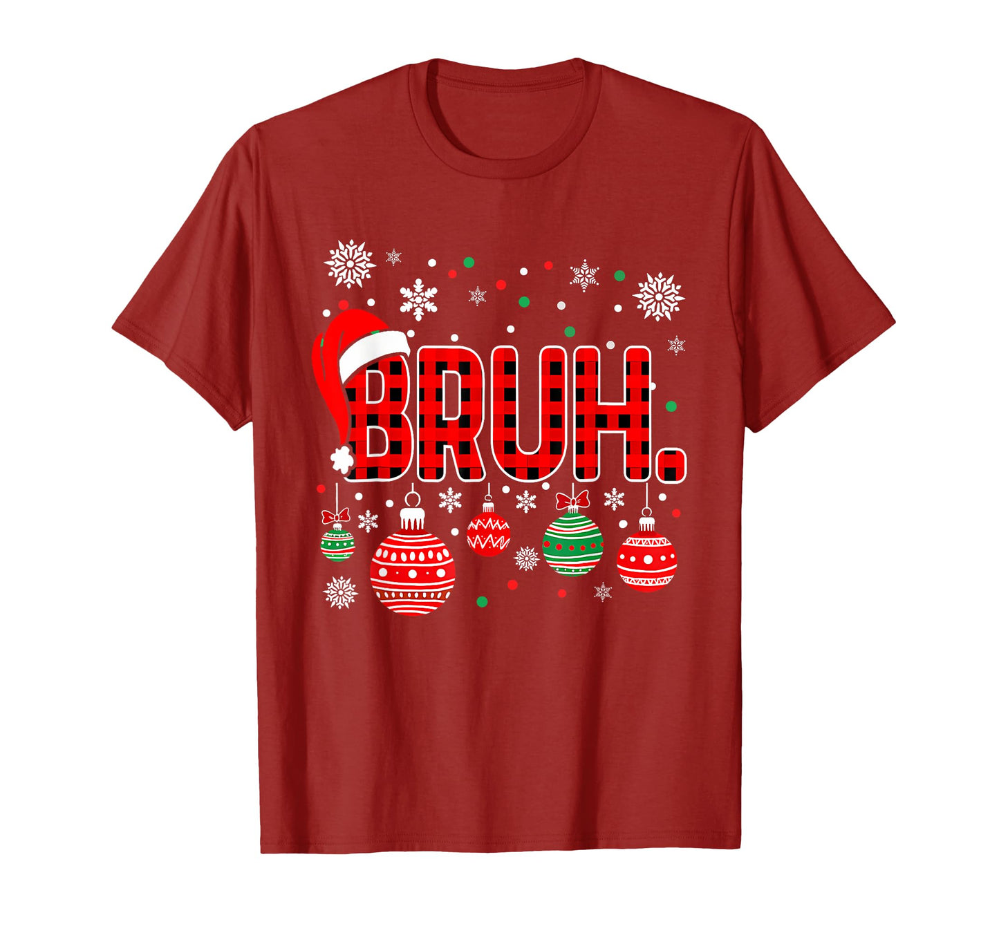 Bruh Funny Christmas Plaid Teens Boys Kids Xmas Pajamas T-Shirt